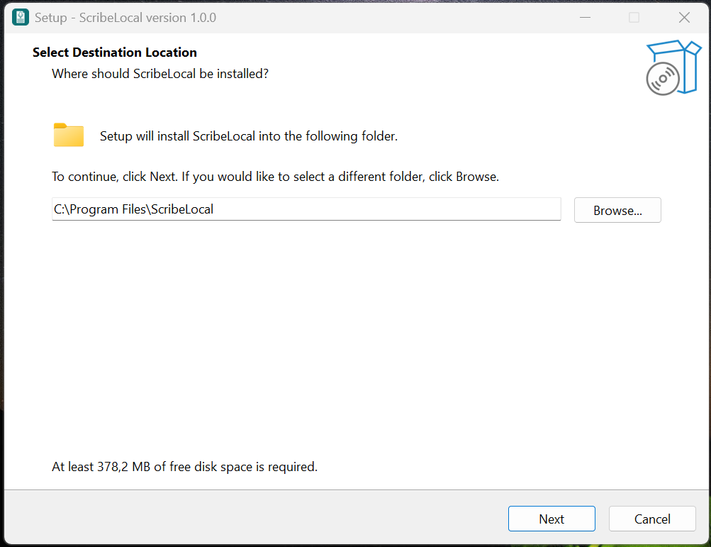 Installation wizard welcome screen